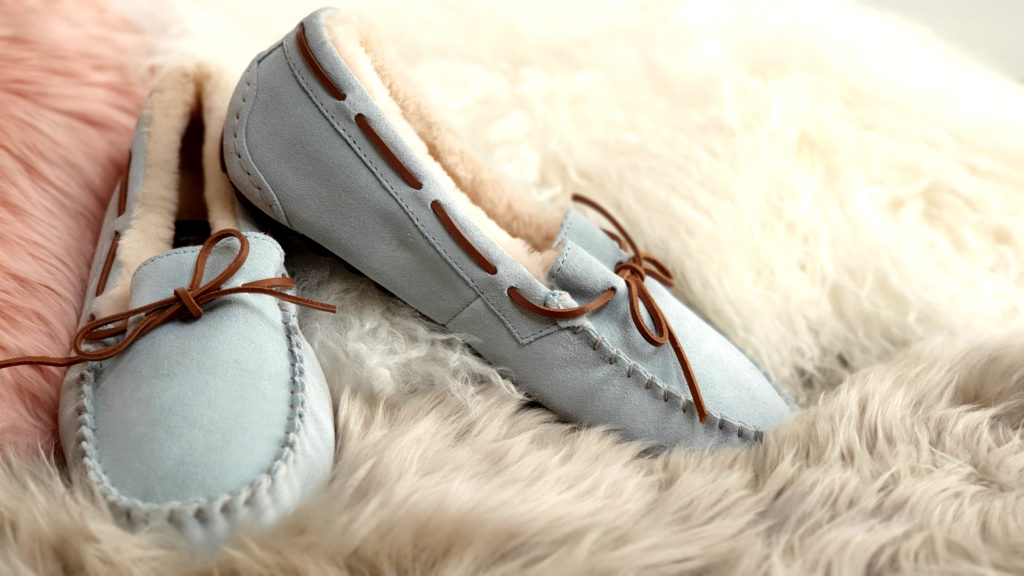 Ladies Light Blue Moccasin Slippers
