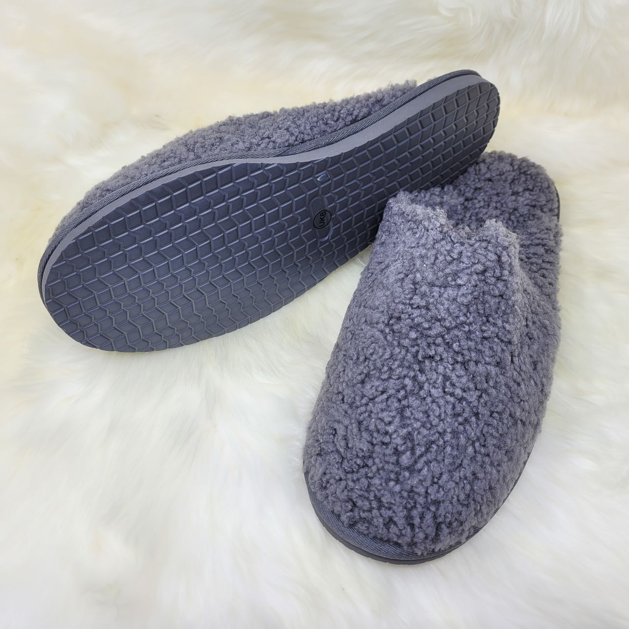 Buy Ladies Grey Curly Wool Sheepskin Mule Slippers Online: Jacobs & Dalton