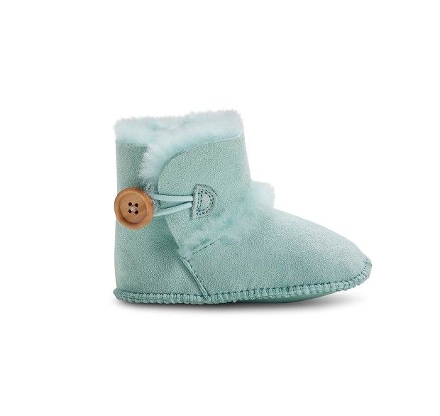 Light Blue Sheepskin Baby Button Booties
