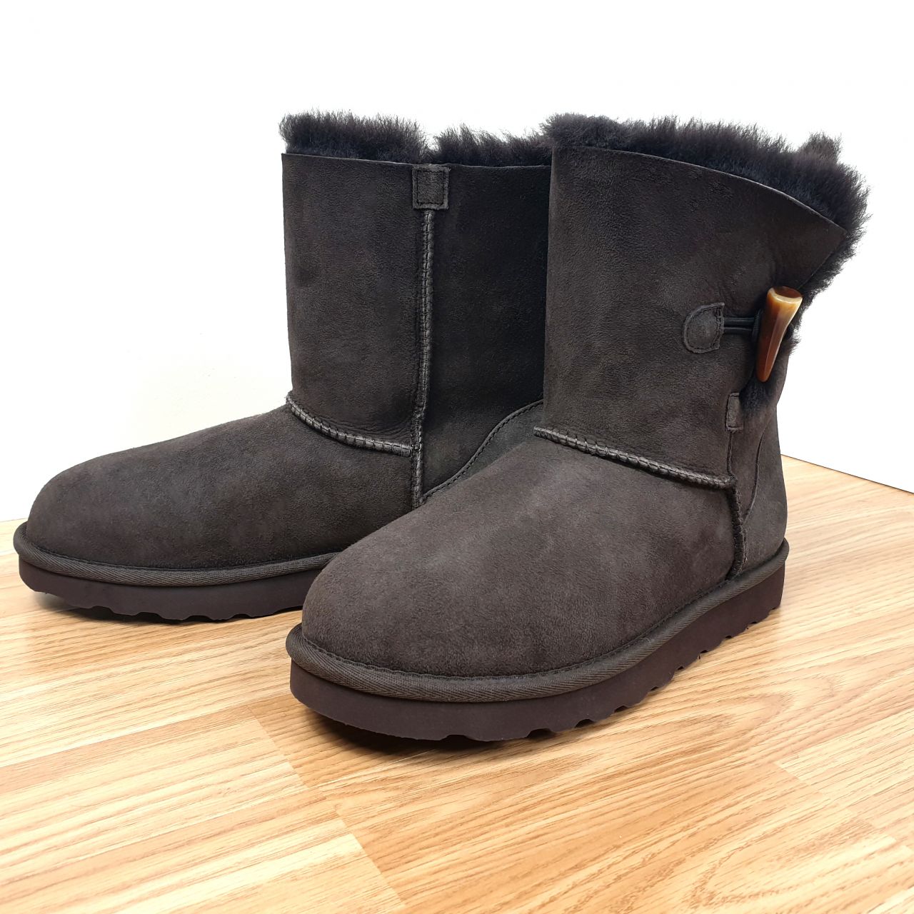 Chocolate Brown Sheepskin Boots with Toggle: Jacobs & Dalton