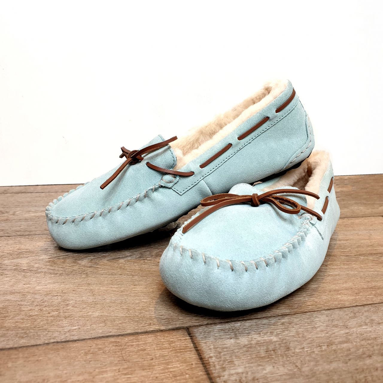 Ladies Light Blue Moccasin Slippers 