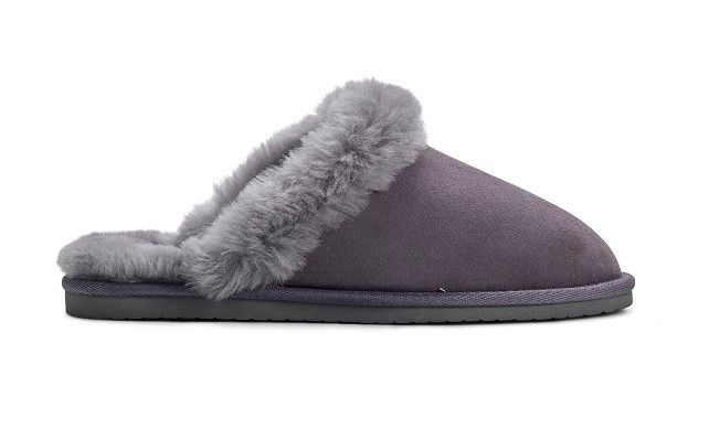 Ladies Rabbit Dark Grey Sheepskin Mule Slippers Jacobs Dalton