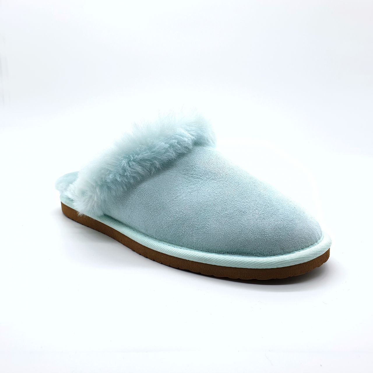Comfy Blue Fluffy Sheepskin Mule Slippers for Women: Jacobs & Dalton