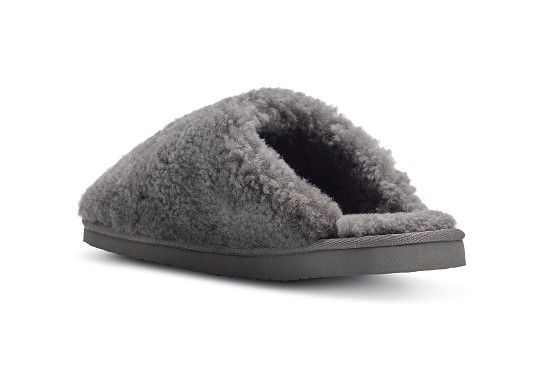 Ladies Grey Curly Wool Sheepskin Mule Slippers