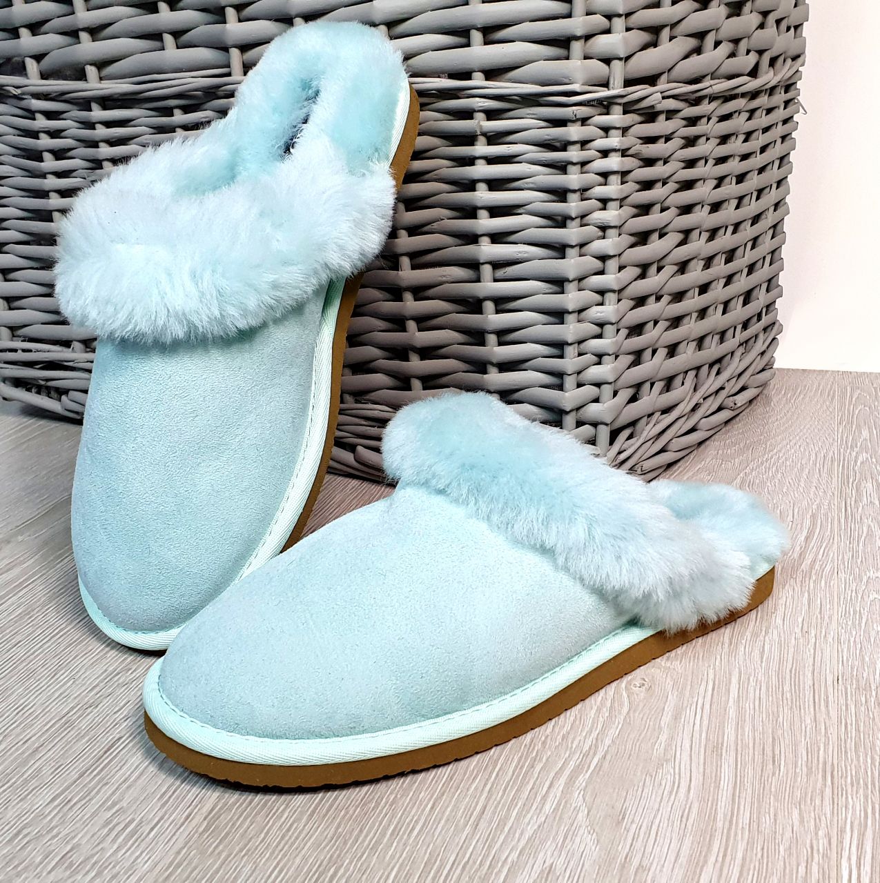 In blue slippers deals