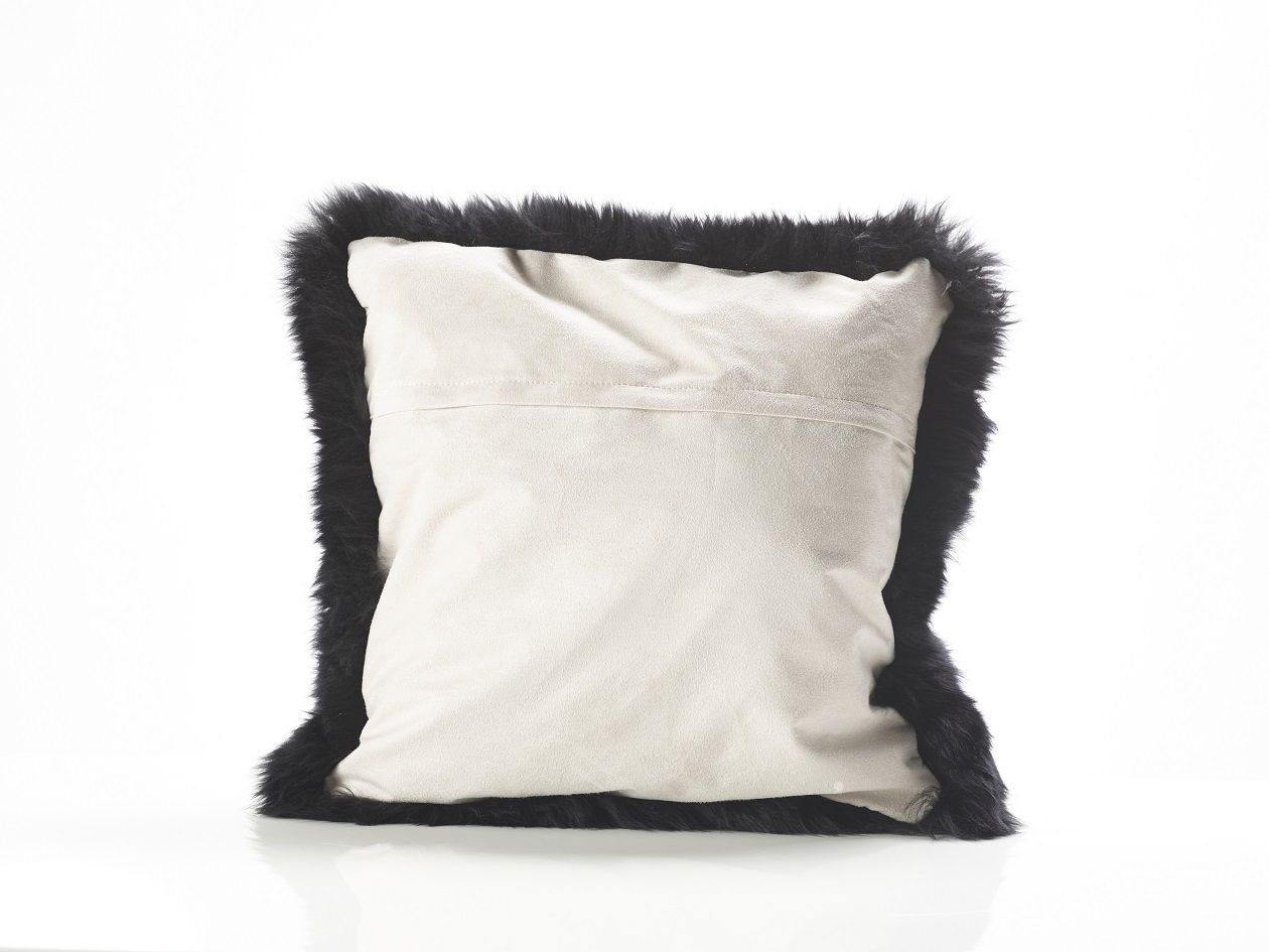 Black sales sheepskin cushion