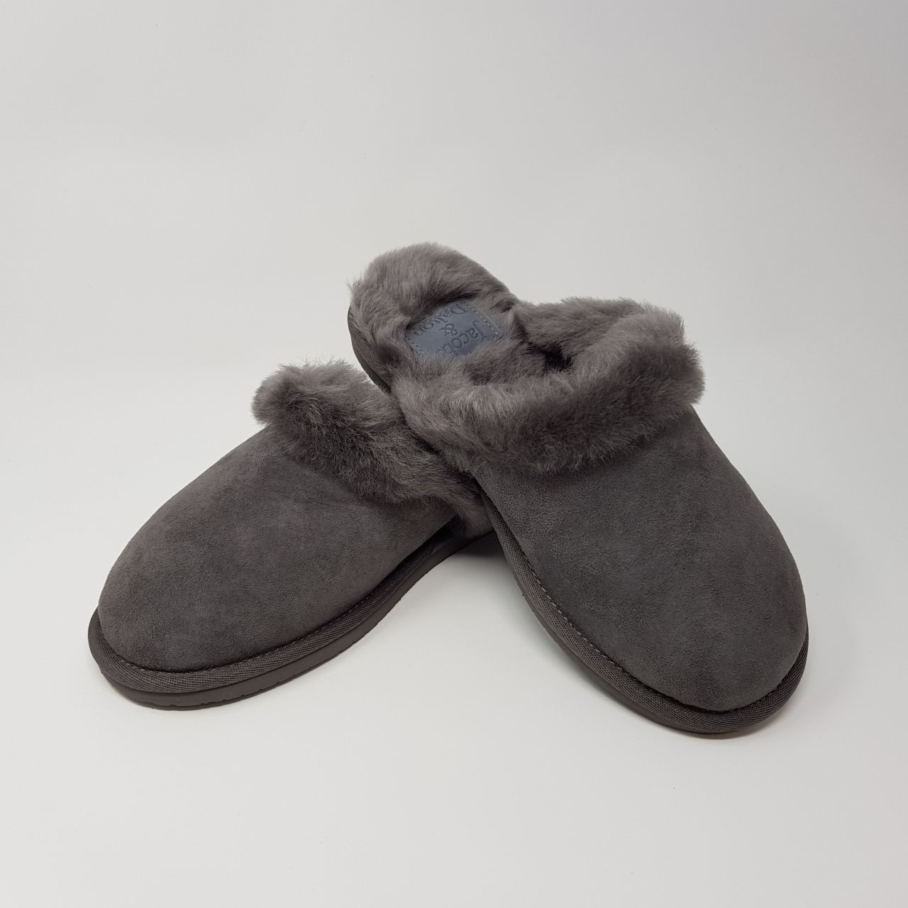 Ladies Grey Mule Sheepskin Slippers: Jacobs & Dalton