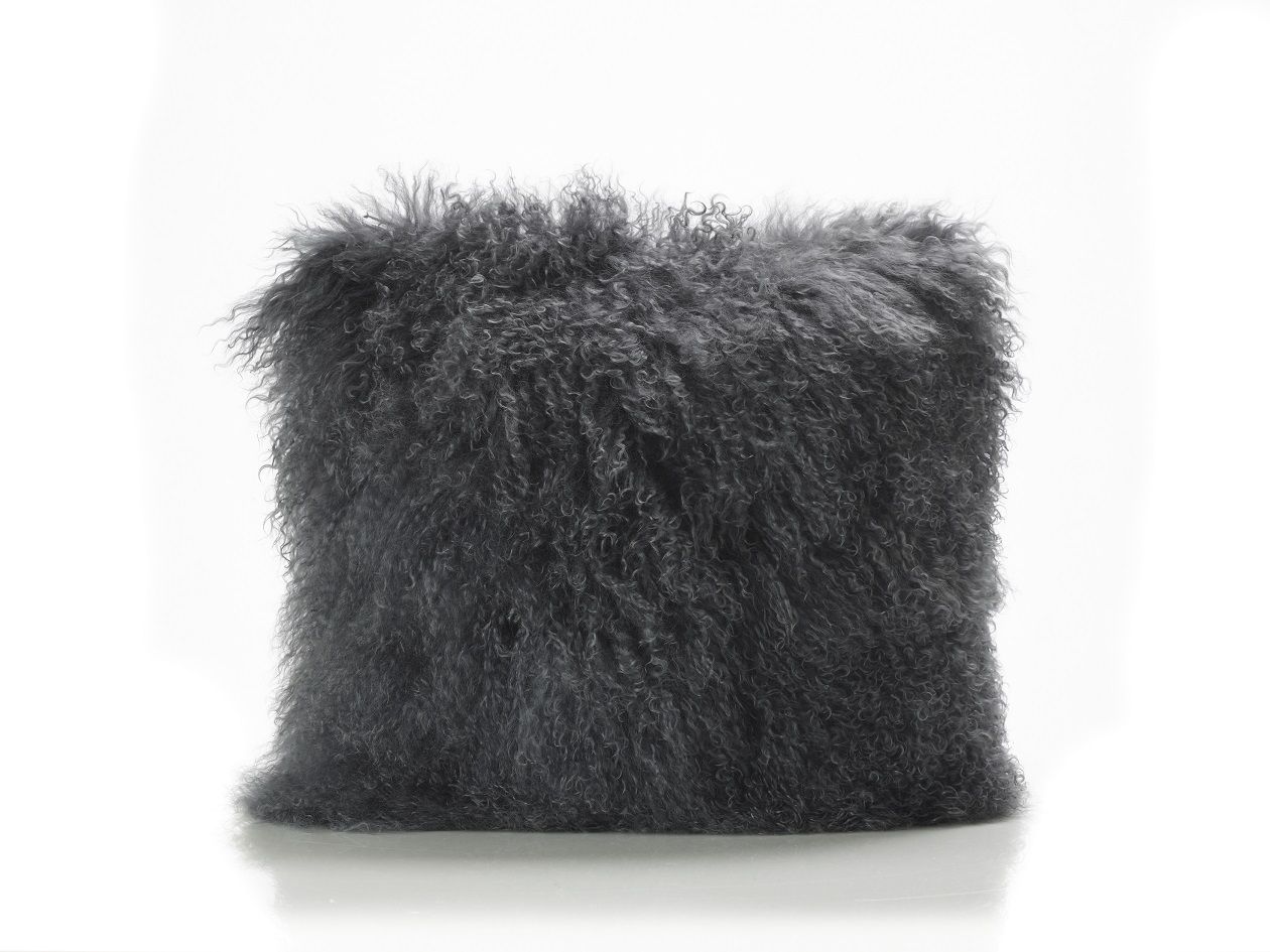 Tibetan Lambswool Cushion in Grey Soft Sheepskin Cushions Jacobs Dalton