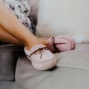 Image of Ladies Pink Moccasin Slippers