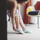 Image of Ladies Light Blue Mule Sheepskin Slippers