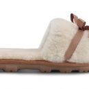 Image of Ladies Cream Sheepskin Slider with Bow