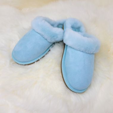 Ladies Light Blue Mule Sheepskin Slippers