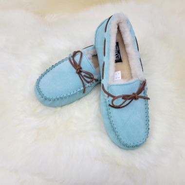 Ladies Light Blue Moccasin Slippers