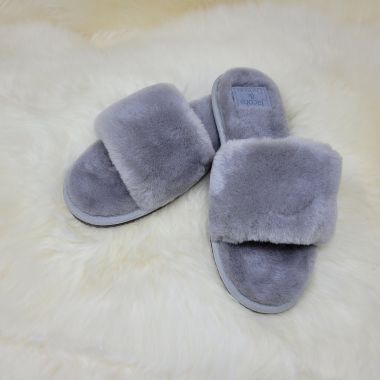 Ladies Grey Open Toe Mule Slippers