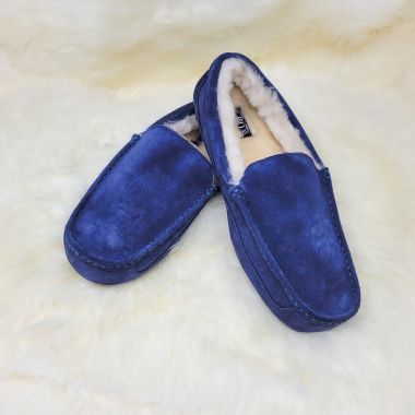 Men's Navy Blue Moccasin Slippers