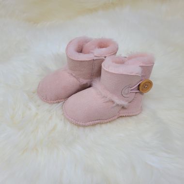 Pink Sheepskin Baby Button Booties