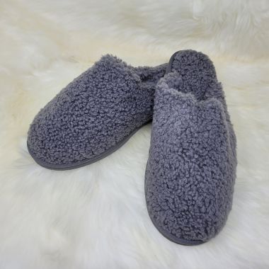 Ladies Grey Curly Wool Sheepskin Mule Slippers
