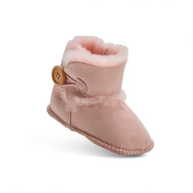 Pink Sheepskin Baby Button Booties