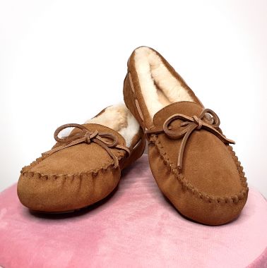 Ladies Chestnut Moccasin Slippers 