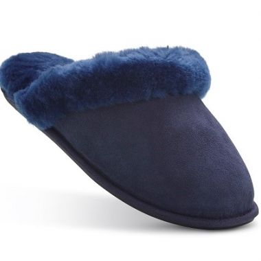 Ladies Dark Blue Mule Sheepskin Slippers