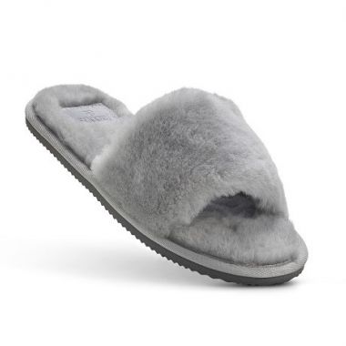 Ladies Grey Open Toe Mule Slippers