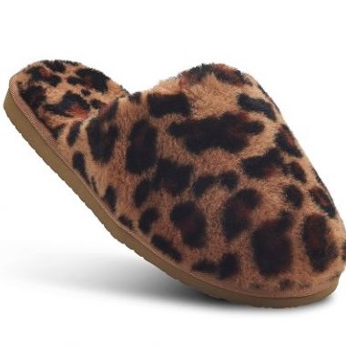 Ladies Leopard Print Sheepskin Mule Slippers