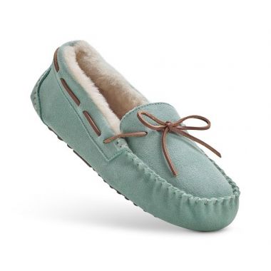 Ladies Light Blue Moccasin Slippers
