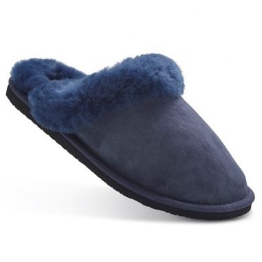 Ladies Navy Blue Sheepskin Mule Slippers