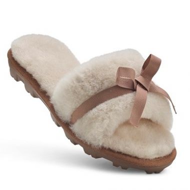 Ladies Cream Sheepskin Slider with Bow