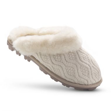 Ladies Sheepskin Mule Slipper with Knitted Front - Sand
