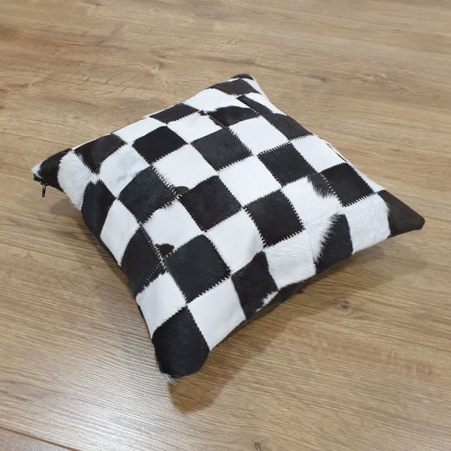 Image of Patchwork Cowhide Leather Cushion - Clearance
