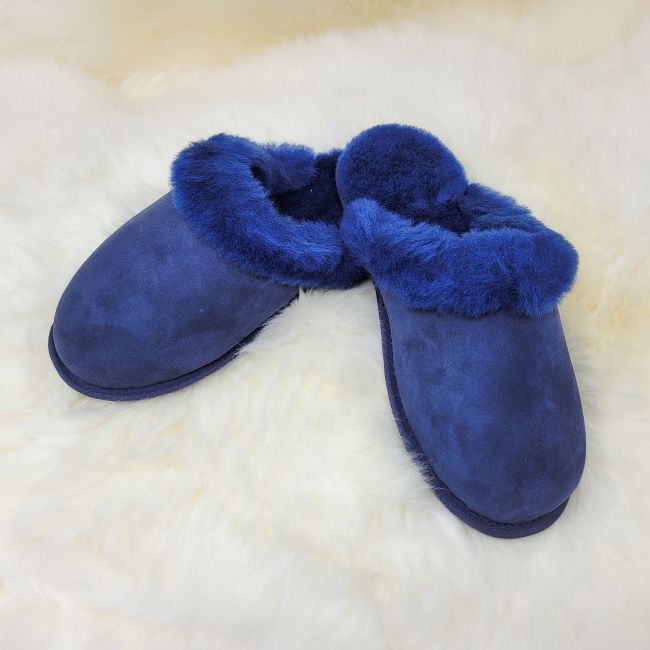 Image of Ladies Dark Blue Mule Sheepskin Slippers