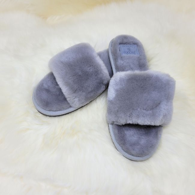 Image of Ladies Grey Open Toe Mule Slippers