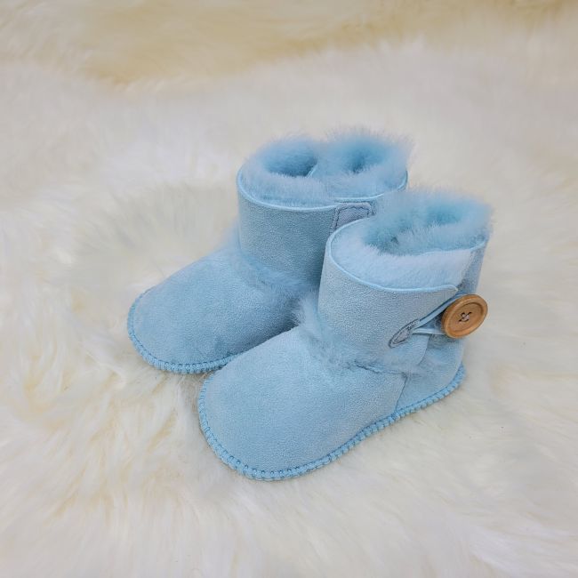 Image of Light Blue Sheepskin Baby Button Booties