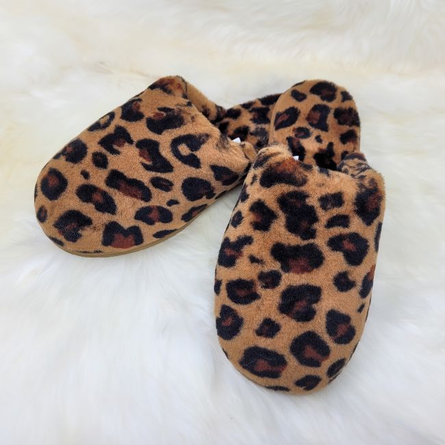 Image of Ladies Leopard Print Sheepskin Mule Slippers
