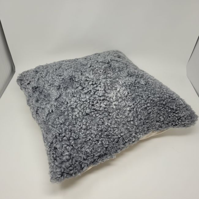 Image of Grey/Silver Curly Wool Sheepskin Cushion