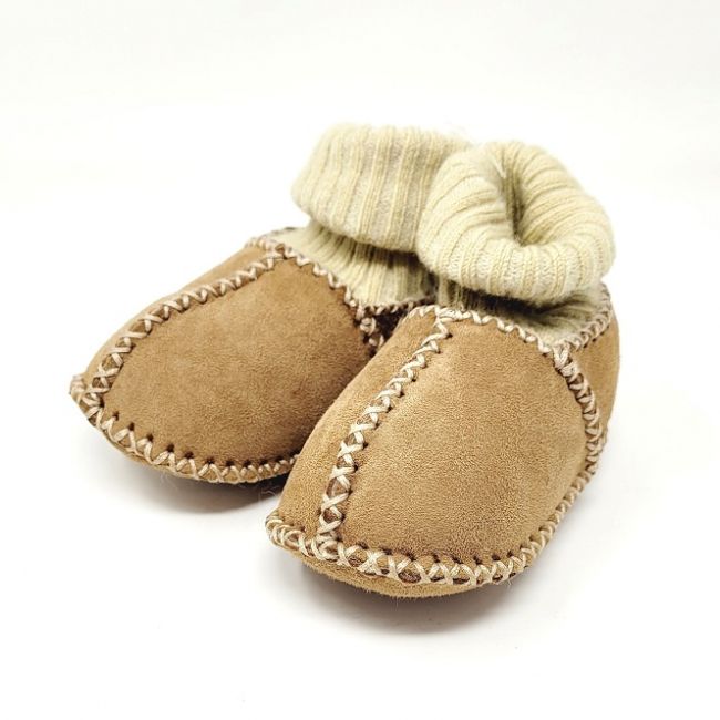 Image of Chestnut Baby Booties with Knitted Cuff