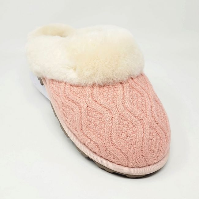 Image of Ladies Sheepskin Mule Slipper with Knitted Top - Pink
