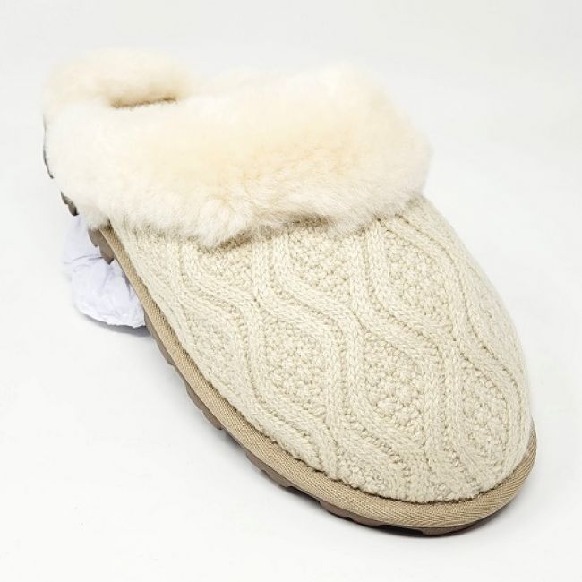 Image of Ladies Sheepskin Mule Slipper with Knitted Front - Sand