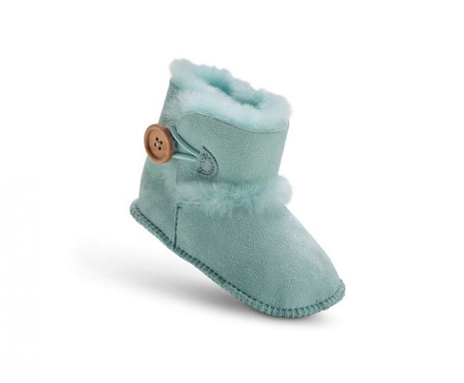 Light Blue Sheepskin Baby Button Booties