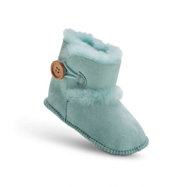 Image of Light Blue Sheepskin Baby Button Booties