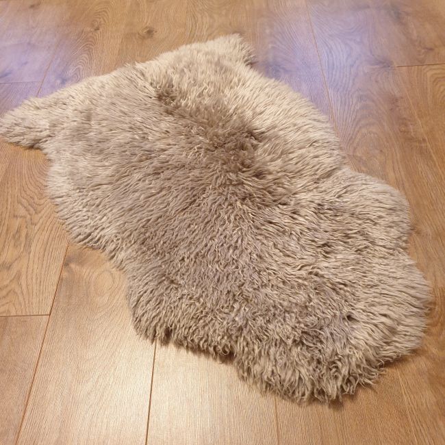 Image of Beige Long Wool Curly Sheepskin Rug