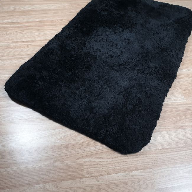 Image of Black Curly Wool Sheepskin Pet Bed