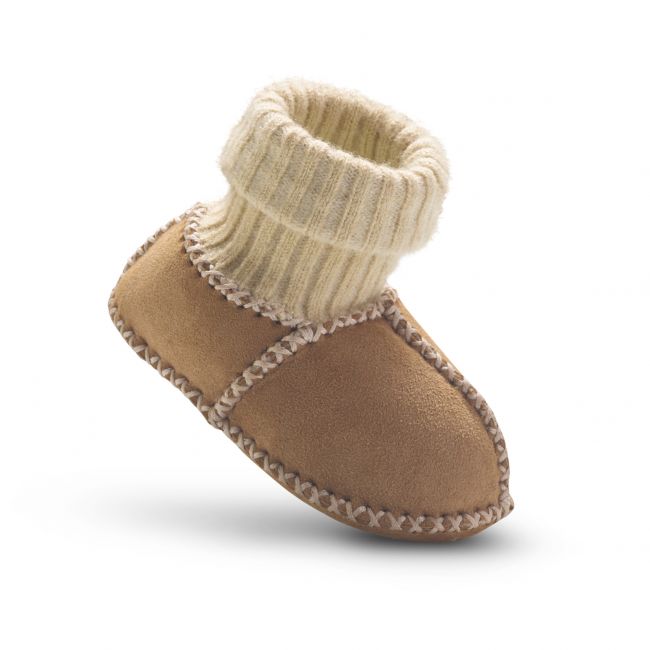 Image of Chestnut Baby Booties with Knitted Cuff