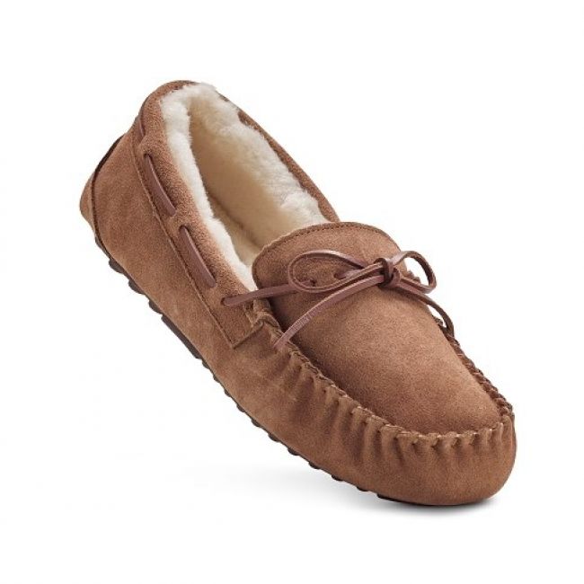 Image of Ladies Chestnut Moccasin Slippers