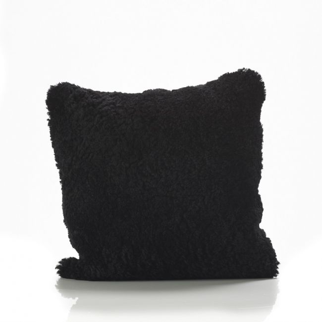 Image of Black Curly Sheepskin Cushion