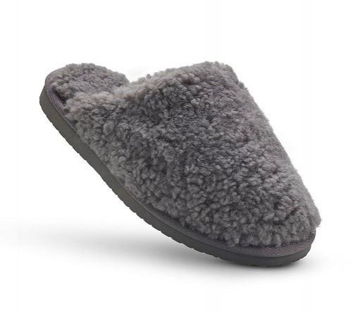 Ladies Grey Curly Wool Sheepskin Mule Slippers