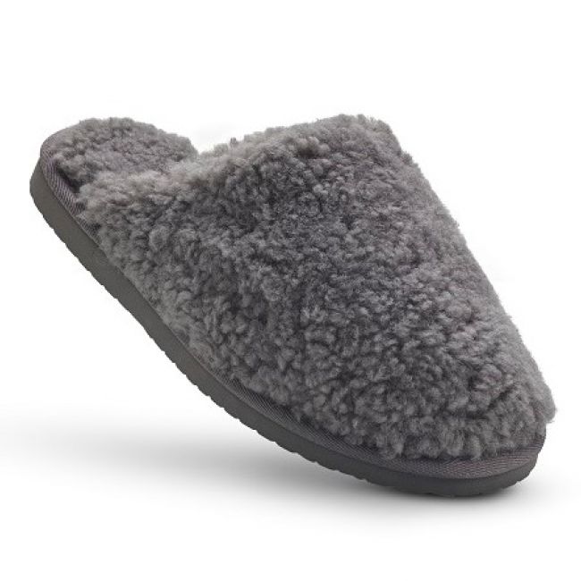 Image of Ladies Grey Curly Wool Sheepskin Mule Slippers