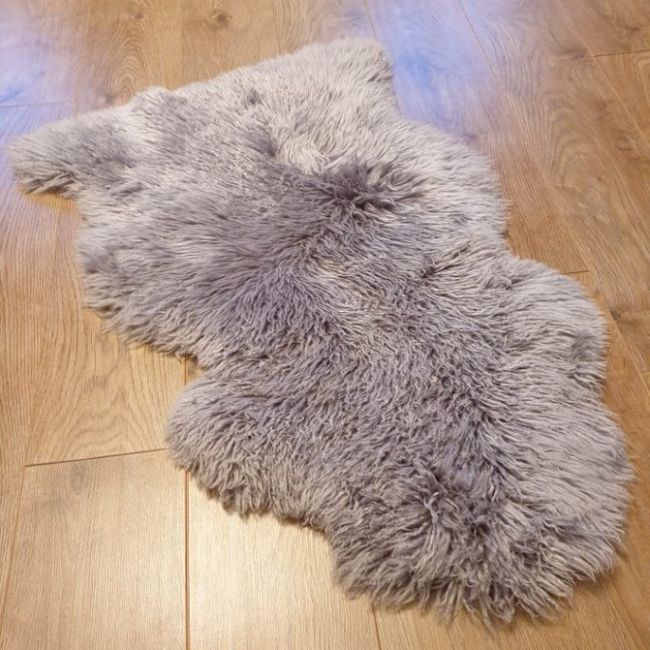Image of Grey Long Wool Curly Sheepskin Rug