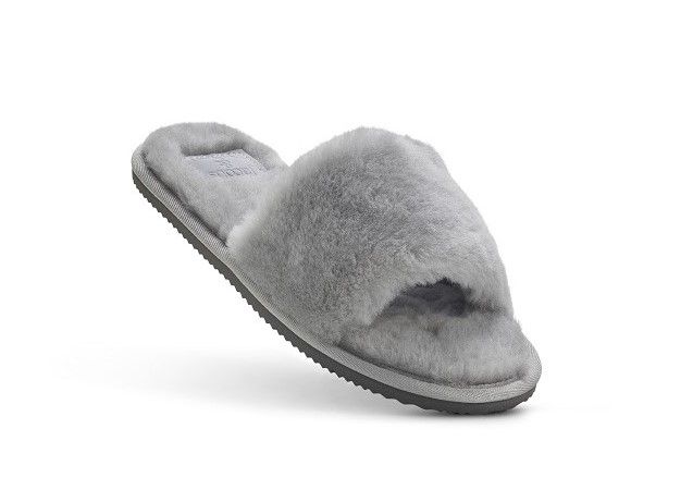 Ladies Grey Open Toe Mule Slippers